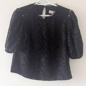 Philosophy Black Floral Lace Puff-Sleeve Blouse